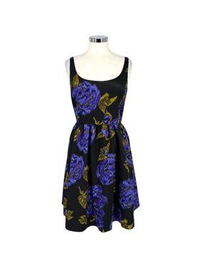 Becky & Max Dark Romance Fit & Flare Black Floral Print Scoop Neck Dress Size 6
